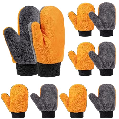 Yiyiring 10 Pack Paint Mitts Microfiber Terry Gloves Reusable Lint-free for Deck Stain Furniture Cleaning Waxing Polishing (Gray Orange)