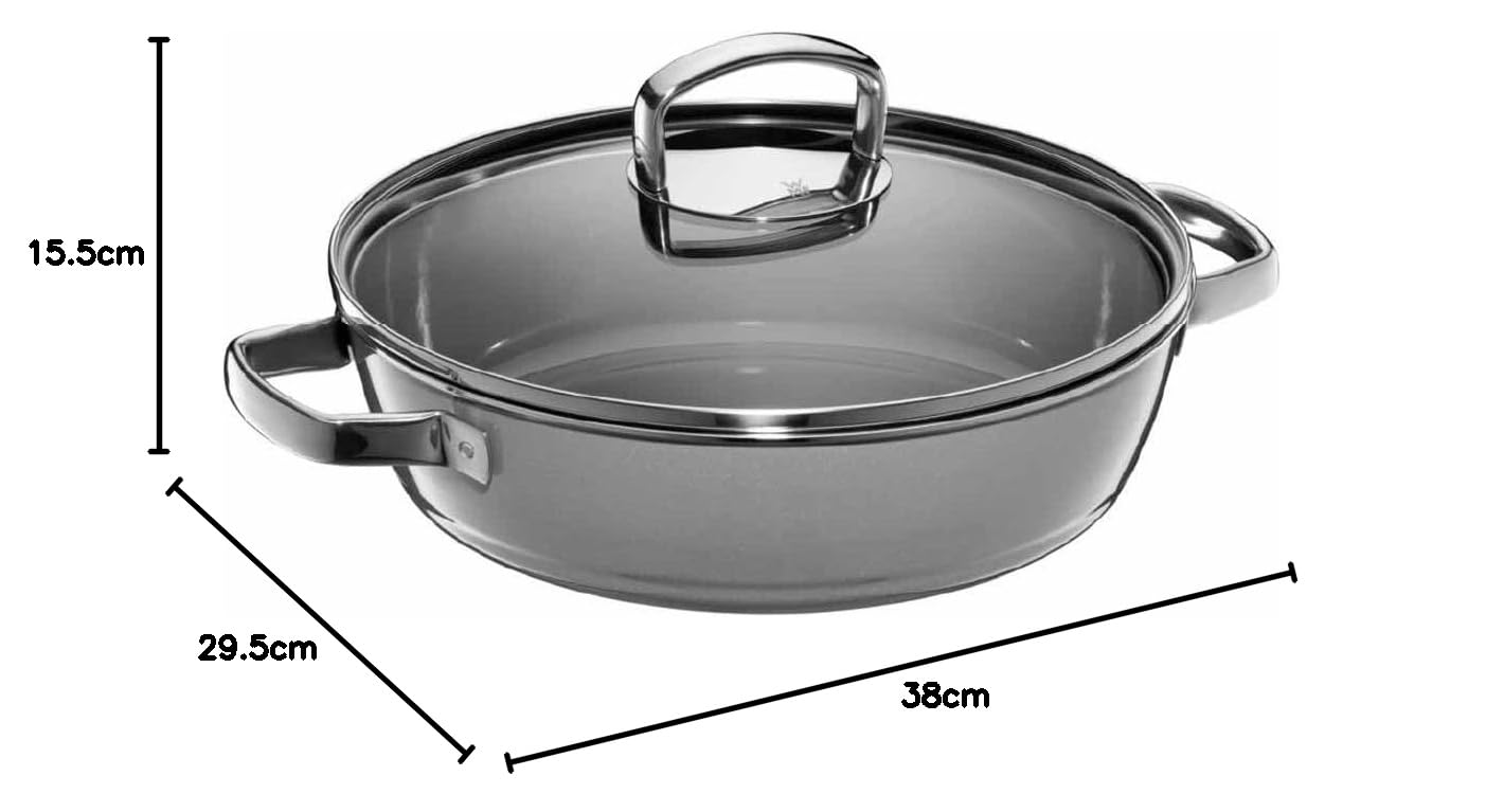 WMF Fusiontec Mineral Schmorpfanne 28 cm Induktion, Bräter mit Glasdeckel, Schmortopf 4,1l, hoher Rand, High-Tech Keramik, kratzfest, grau