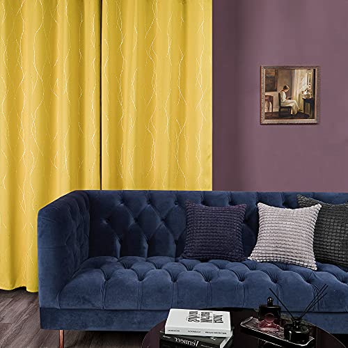 Deconovo Dot Line Decorative Super Soft Thermal Insulated Energy Saving Blackout Curtains for Living Room Mellow Yellow 46 x 54 Inch 2 Panels - Image 3