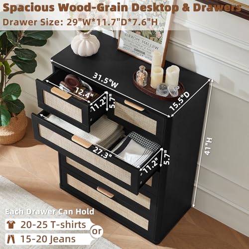 Image of LEYAOYAO Rattan Dresser for Bedroom, 41 inch Tall Chest of Drawers