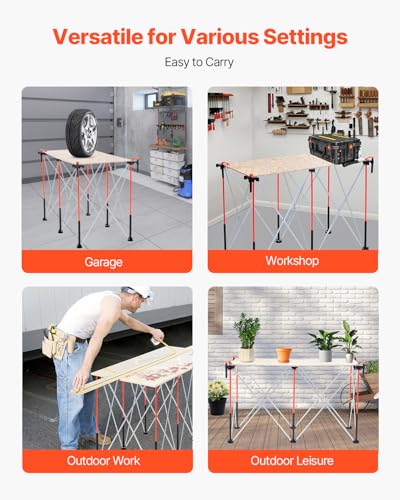 Image of VEVOR Portable Folding Workstand, 4.16 x 2.18 ft Collapsible Workbench, 2500 lbs Weight Capacity, No Assembly Foldable Work Stand with Storage Bag, Table Top NOT Included, for Garage Workshop Outdoor