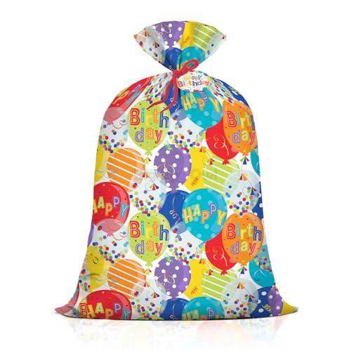 Extra Large Jumbo Happy Birthday Present Bag - 36x48 XL Oversized Party Gift Wrapping Bags with Colorful Balloon Confetti Design