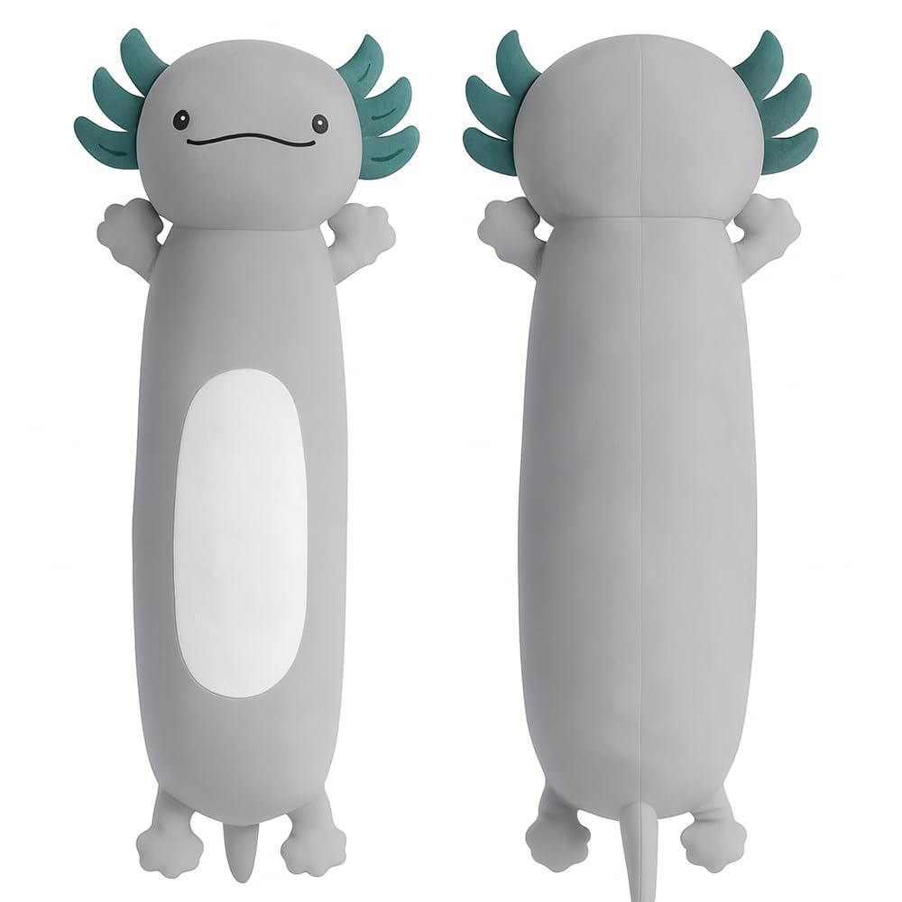 22 inch Cute Giant Grey Axolotl Plush Soft Body Pillow, Large Axolotl Stuffed Animals Toy, Squishy Plushies Gifts for Kids Boys Girls Birthday, Halloween, Christmas