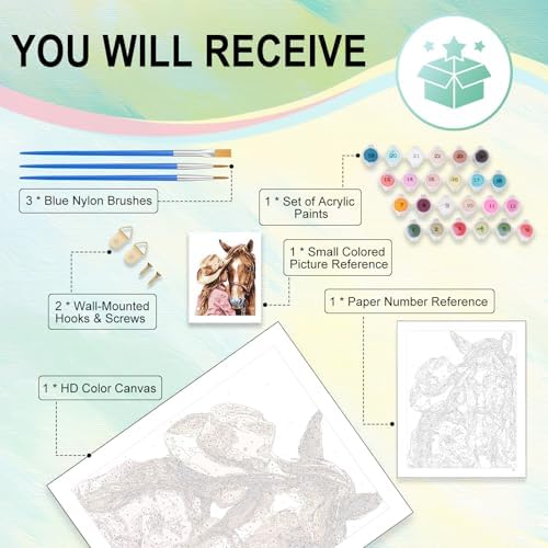 Paint by Numbers Adult Kit, Horse Lover Paint by Numbers for Adults, DIY Acrylic Painting Kit for Beginners, Cowgirl and Horse Artwork, Western Ranch Wall Decor Gift, 16x20 Inch Unframed — view 3