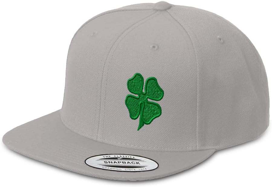 Snapback Hat for Men Flat Bill Left Side Panel Hats Four Leaf Clover Ireland Irish St Patrick's Embroidered Flat Bill Hat