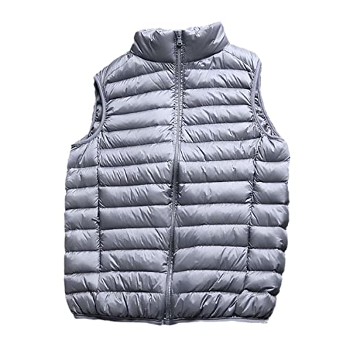 Chaleco de plumón de pato blanco hombre chaqueta ligera sin mangas invierno cuello alto gris XXL