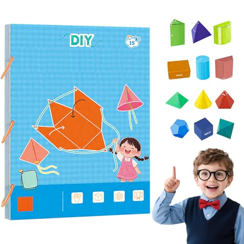 Libro Geometría 3D con Cuerda - 15 Modelos DIY para Niños, Juguete Educativo Matemáticas y Formas Geométricas, Aprendizaje Espacial y Volumen con Vídeo, Regalo Montessori Escuela Primaria