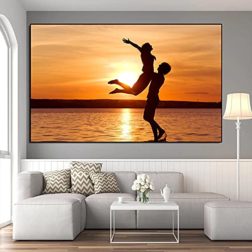 Toile peinture amoureux de la mer art mural romantique moderne