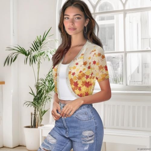 Image of Womens Short Sleeve Bolero Shrug Open Front Knit Cropped Cardigan Shoulder Cover for Dress Cute Casual Knit Cover Up