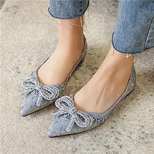 INEELUYI Ballets Flats for Women Bling Rhinestone Bowtie Dress Flat Shoes Slip on Soft Wedding Bowknot Flat Shoes 6