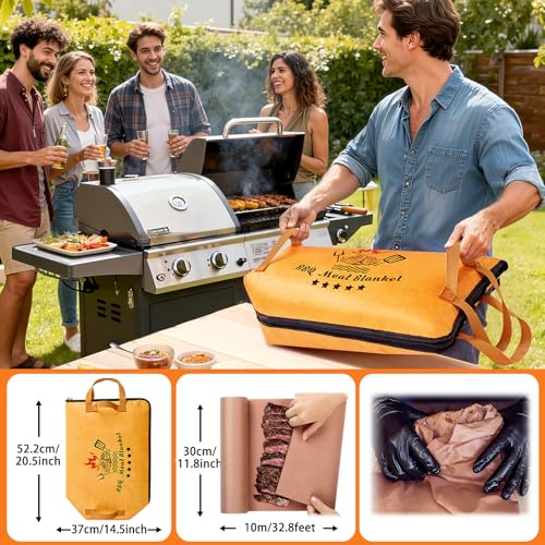 Image of 21in BBQ Blanket for Resting Meat with Butcher Paper Roll, Insulated Bag for Turkey /Beef /Brisket /Pork Shoulder, Kitchen /Party /Picnic /Camping Accessories, Anniversary Birthday Gift for Men