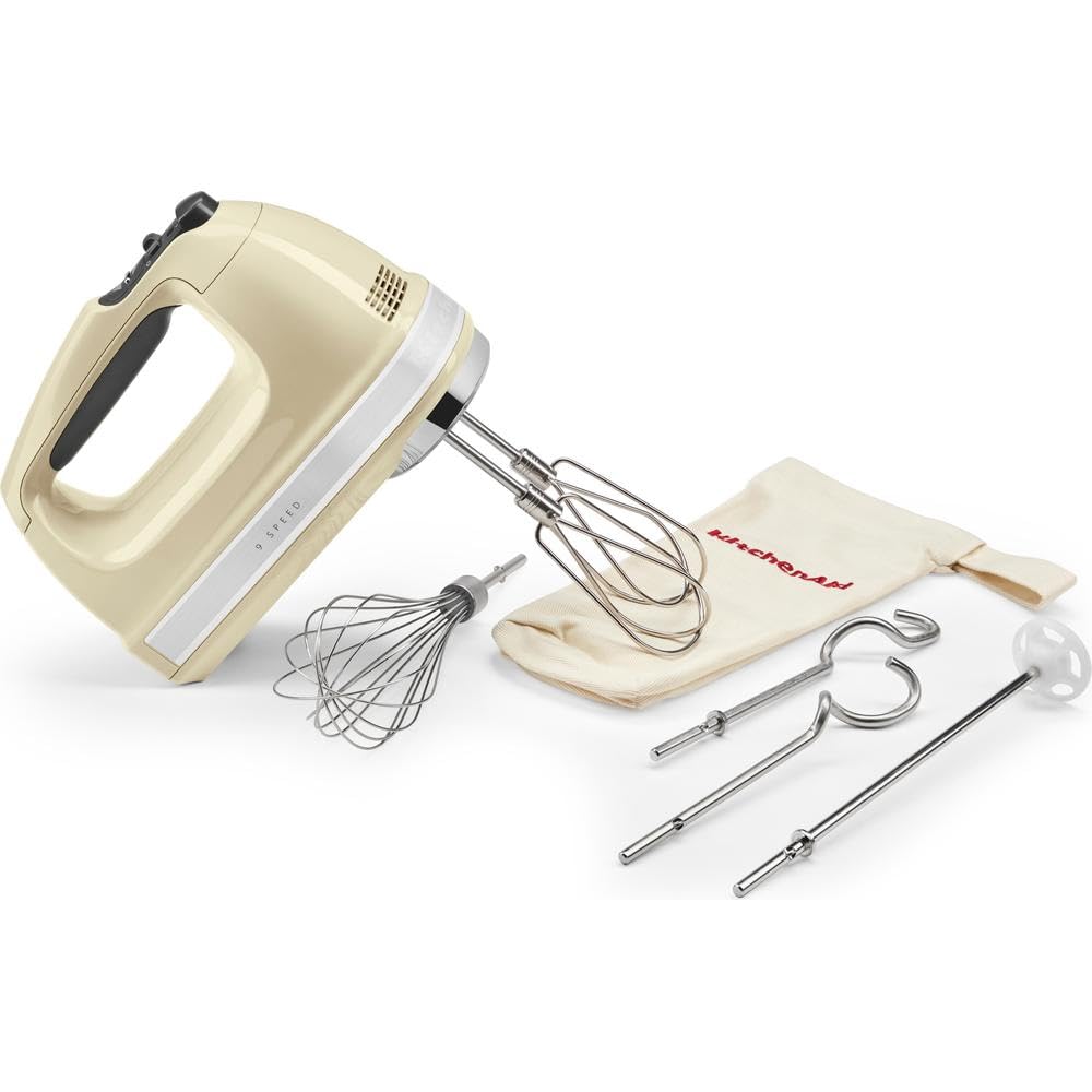 KitchenAid Batteur électrique 9 vitesses - Soft Start et écran LED - Mixeur cuisine avec fouets, fouet ballon, crochets pétrisseurs et pied mixeur - Moteur silencieux - 85 W - Cème