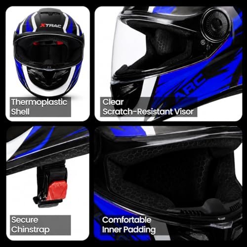 Image of Xtrac Arc Full Face Graphic Helmet for Men & Women, ISI Certified Motorcycle Helmet with Scratch Resistant Wide Visor, Lightweight Design & Quick Release Chin Strap for Bike Riding