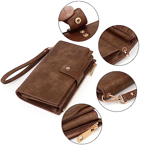 Image of UTO Wallet Women Vegan Leather Wristlet Snap Long Purse Credit Card Holder Elegant Clutch