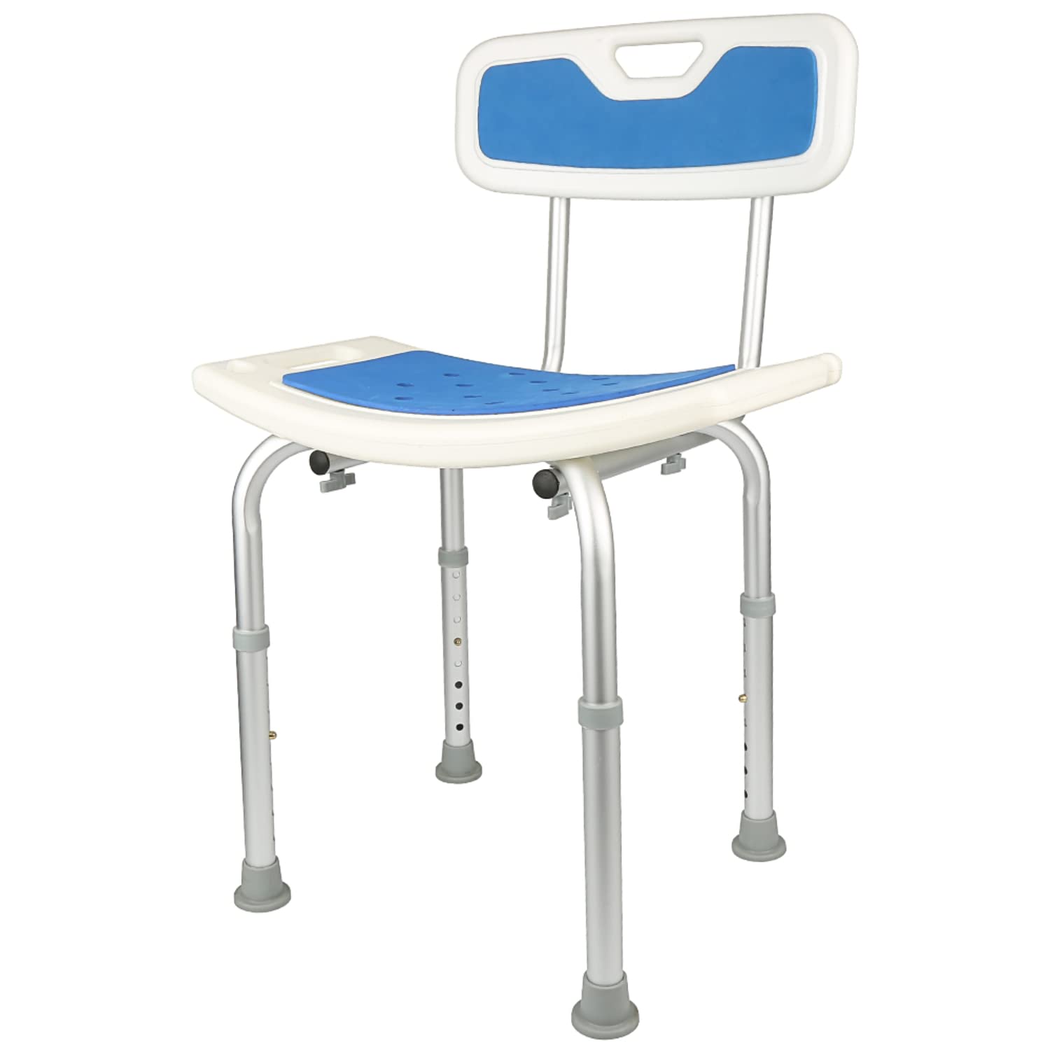SHISHI Silla de Baño Antideslizantes, Taburete de Baño Mayores, Taburete de Ducha Altura Regulable, Aluminio y Plástico, Silla Ducha con Respaldo, Azul-Blanco C, 38×36×(70-83) cm