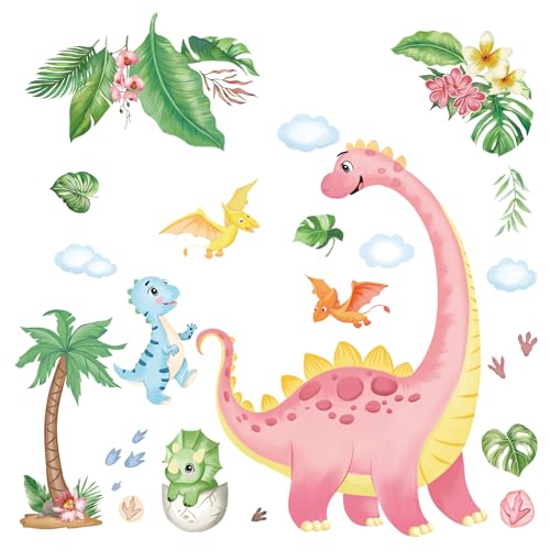 Vinilos Decorativos Dinosaurio Rosa y Palmera 30x90 cm miniatura 1