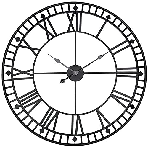Horloge murale silencieuse style ferme rétro à chiffres romains déco noire
