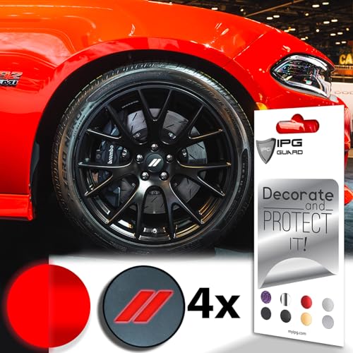 Image of IPG Compatible for Dodge Charger Challenger Durango Wheel Center Cap Decal Sticker Wrap Kit Personalize Your Vehicle (Inner Logo, Reflective - Red)