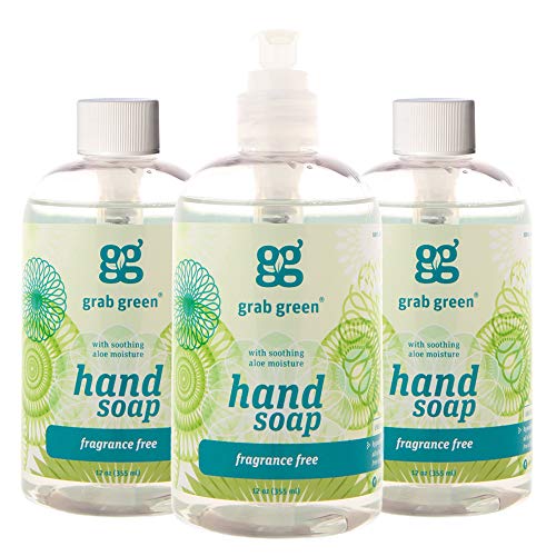 Grab Green Natural Hand Soap, Fragrance Free, 12 Ounce Bottle, 3 Count