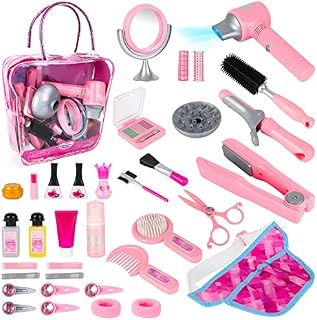 deAO Kids Makeup Set, Pretend Hairdressing Salon Toy Set Girls Styling Beauty Fashion Kit Pretend Role Play Makeup Accessories Playset For Children