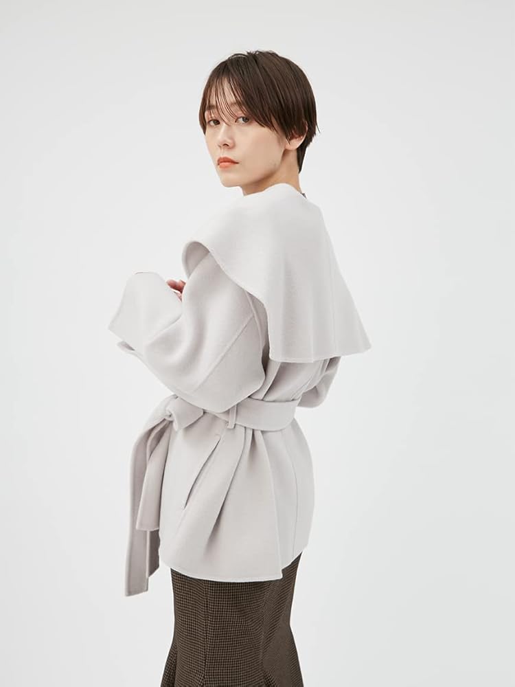 極美品【フレイアイディー】ショールカラー ショートリバーコート 23AW 白 FRAY I.D（フレイアイディー）の「ショールカラーショートリバー