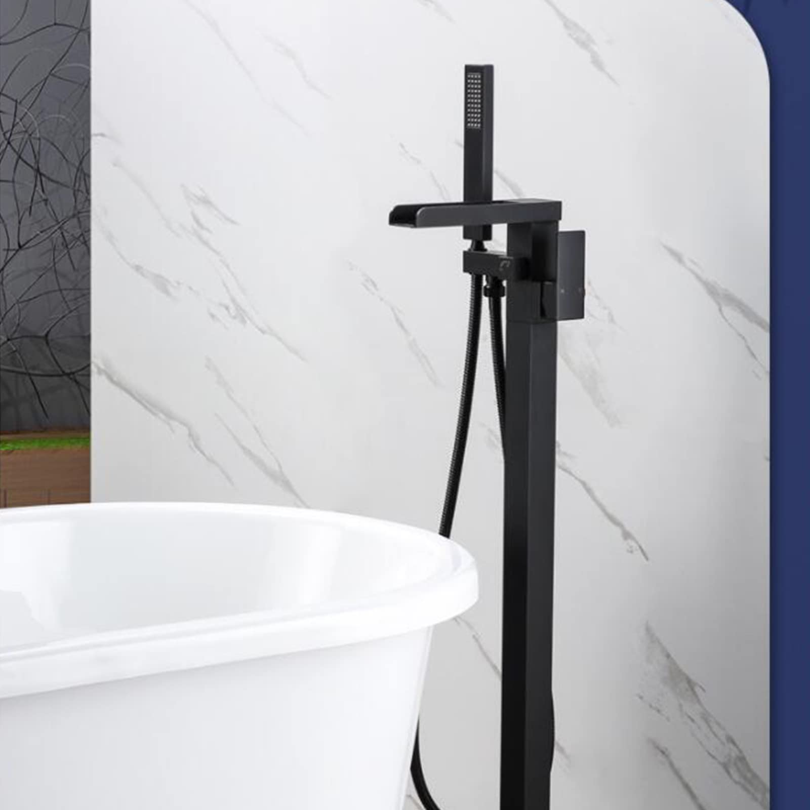 Grifo de bañera Grifo de baño Independiente de latón Caño Giratorio de 360 ​​​​° Grifo Mezclador para bañera Llenador de bañera en Cascada con Grifo para bañera con Ducha de Mano Grifos de baño para