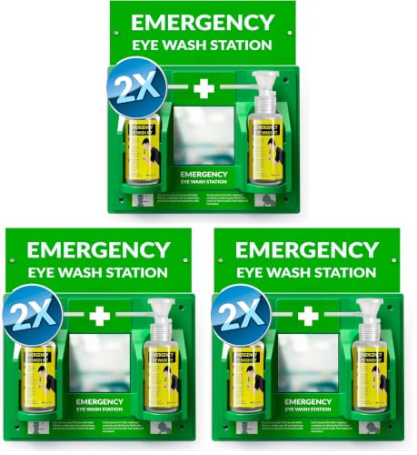 Image of MAASTERS BPA Free Portable Eye Wash Station - Wall-Mounted First Aid Eye Wash Kit w /Mirror & 2X 16oz Empty Bottles - No Eye Wash Solution Included - Emergency Eyewash - Set of 2 (Pack of 3)