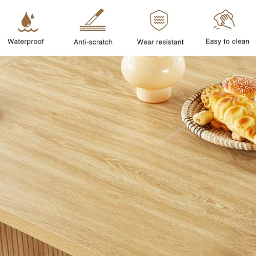 Image of weselon 78 Inch Dining Table for 6 8 10, Modern Farmhouse Rectangular Kitchen Table, Long Dining Room Tables with Wood Strip Base for Kitchen Living Room (Natural)