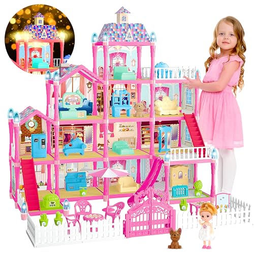 Doll House for Girls,13 Rooms Dollhouse with Dolls Figure, Puppie...