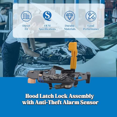D2BZ-16700-B Hood Latch Lock Assembly with Anti-Theft Alarm Sensor for 2014–2019 Ford Fiesta - Image 3