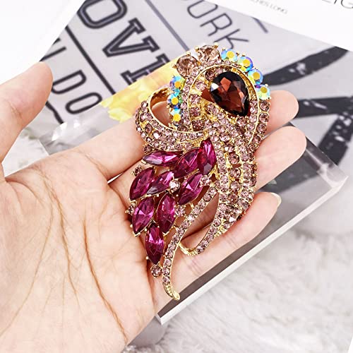 Image of LAXPICOL Vintage Clear Austrian Crystal Elegant Flower Bouquet Wing Brooch for Women