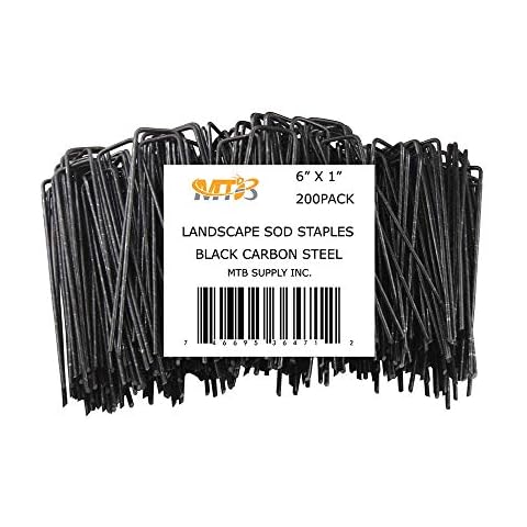 MTB 200 Pack 6x1 inch 11GA(0.12inch) Sod Staples Garden Pins Netting Stakes Ground Spikes Landscape Cover Pegs Carbon Steel Black Cover