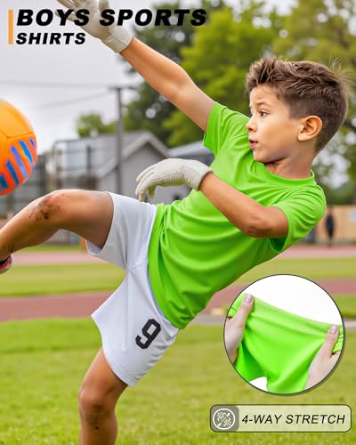 Image of Boys Shirts Athletic Dry Fit Neon T Shirts Short Sleeve Kids Youth Moisture Wicking Quick Dry Sports Training Performance Tee