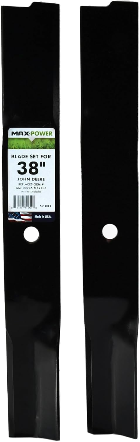 2 Blade Set for Many 38 in. Cut John Deere Mowers Replaces OEM #'s AM-100946, M82408 and 50-2515