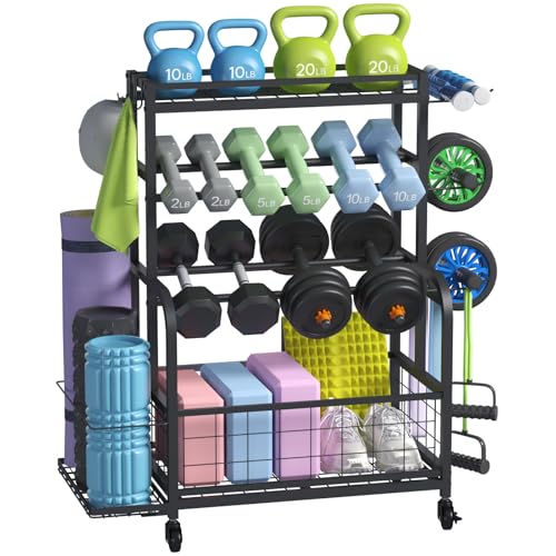 Lifewit Soporte Mancuernas para Gimnasio en Casa, Soporte Pesas, Estante Esteras Yoga, Almacenamiento para Entrenamiento Fuerza, Equipos Yoga, El Gimnasio Multifuncional de la Casa y Garaje, Medianos
