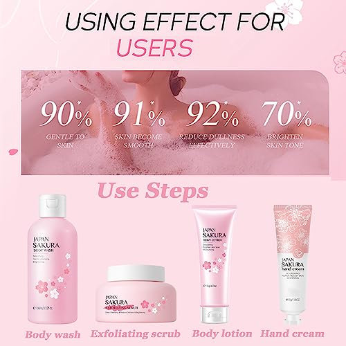 Pamper Gift Sets for Women - Spa Bath Set for Women Gifts - Self Care Gifts with Body Wash,Body Exfoliating Scrub,Body Lotion,Hand Cream - Bath Gift Sets for Her - Skin Care (Sakura) - Image 6