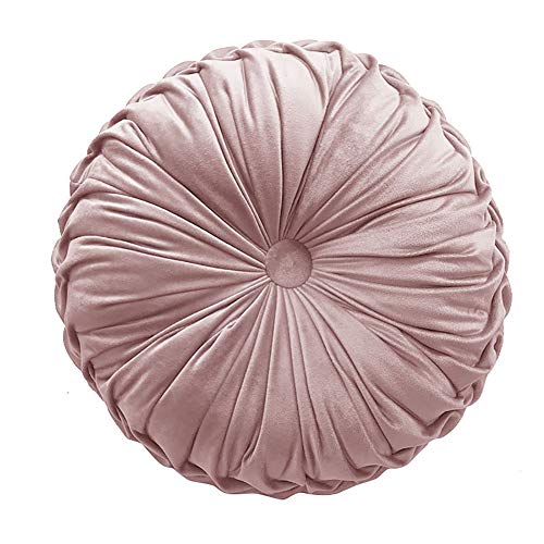 Image of Teieas Round Throw Pillow Velvet Home Decoration Pleated Round Pillow Cushion for Couch Chair Bed Car Pink