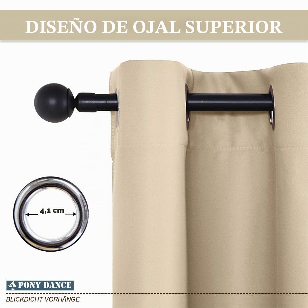 PONY DANCE Cortinas Beige Opacas,Termicas Aislantes Frio y Calor | 117x228cm(AnxAl),Cortinas Blackout 2 Piezas para Salon/Dormitorio,Proteccion Intimidad,Bloquea UV,OEKO-TEX,con Ojales