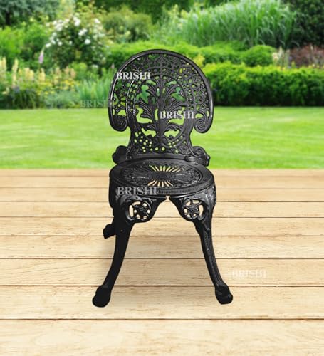 Image of BRISHI Cast Aluminium Garden Patio Seating Chair and Table Set for Balcony Outdoor Furniture with 1 Table and 4 Chair Set (Black)