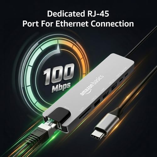 Image of Amazon Basics USB Type-C Hub Dock, 8-in-1 HDCP Aluminium Adapter with 4K HDMI & Ethernet Port,100mbps, Power Delivery, TF /SD Card Reader, Mac & Windows USB-C & 3.0 Devices