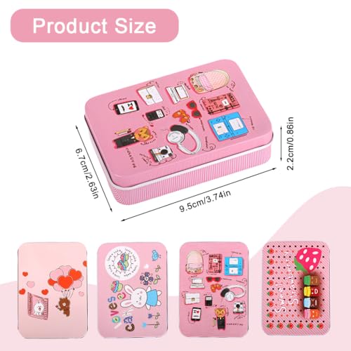 Image of HASTHIP 4 Pcs Mini Tin Box - Small Pink Box With Lids Rectangle Trinket Tinplate Container Metal Mini Portable Jewellery Boxs for Candies, Earrings, Jewelry, Craft