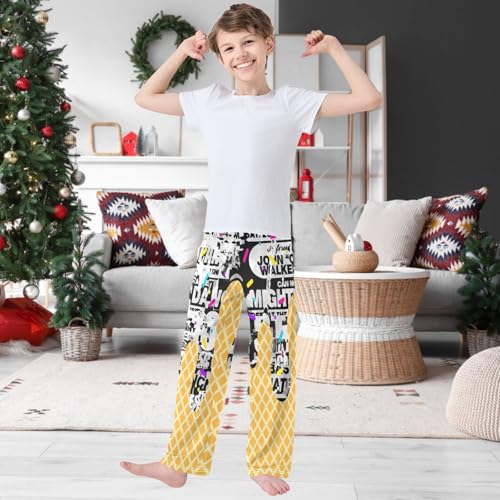 Boy's Pants Black White Ice Cream Jogger Pants Elastic Waist Long Bottoms Trousers with Pockets 6-14 Years2