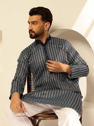Image of SOJANYA (Since 1958 Men's Silk Blend Contrast White Thread Detailing Kurta With White Pyjama