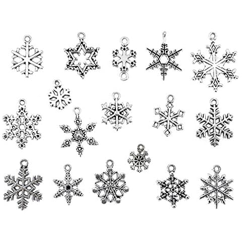 Kinteshun Assorted Christmas Snowflake Charms Xmas Pendant for Holiday DIY Jewelry Making Findings(100 grams,About 90pcs,Silver Tone) Cover