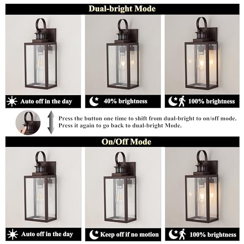 Image of MICSIU 2 Pack Motion Sensor Bronze Outdoor Wall Light Fixture 18 inch Farmhouse | Dusk to Dawn Outdoor Lighting, Extra Large Exterior Wall Lights for House, Porch, Pathway, Patio