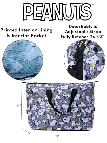 Image of Peanuts Tote Duffel Bag Snoopy Woodstock All Over Print Weekender Travel