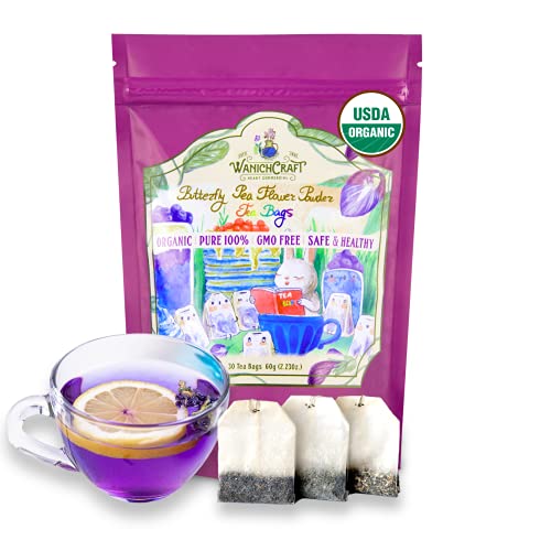 Butterfly Pea Flower Tea Bags Dried Butterfly Pea Flowers | 100% USDA Organic | GMO Free | Gluten Free | For Beverage, Baking, Smoothie (30 Tea Bags 2.12 Oz.) â€“ by WanichCraft