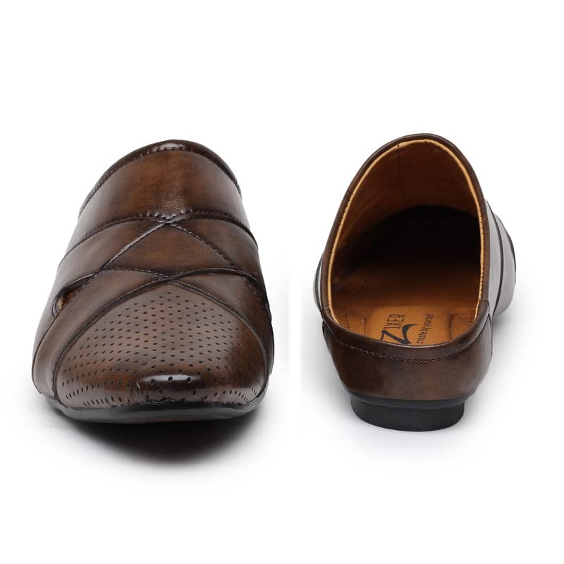 Image of Zixer Summer Urban Men's Shoes Luxury Synthetic Leather Mule Loafers Men's Shoes Handmade Ultra Premium Lightweighted Daily Easy Wear Open Back Half Cut Trending Classic Slip On Shoes for Men