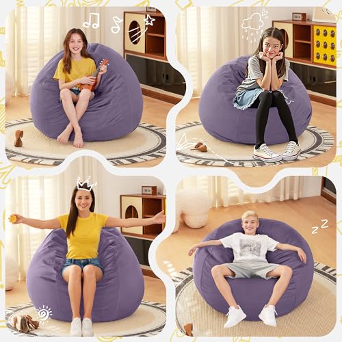 Image of HABUTWAY 2FT Bean Bag Chair, 2' Beanbags Small Bean Bag Chairs with Filling, Teardrop Bean Bag Chair Luxurious Velvet Ultra Soft Fur with Removable Cover (Purple)