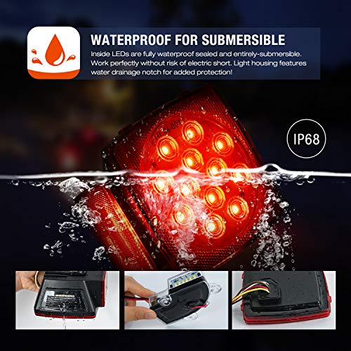 Image of Nilight 2PCS Square Submersible LED Trailer Light Kit,IP68 Waterproof | Low profile stop turn tail signal lights with side marker for 12V utility boat camper RV Trucks Marine Snowmobile